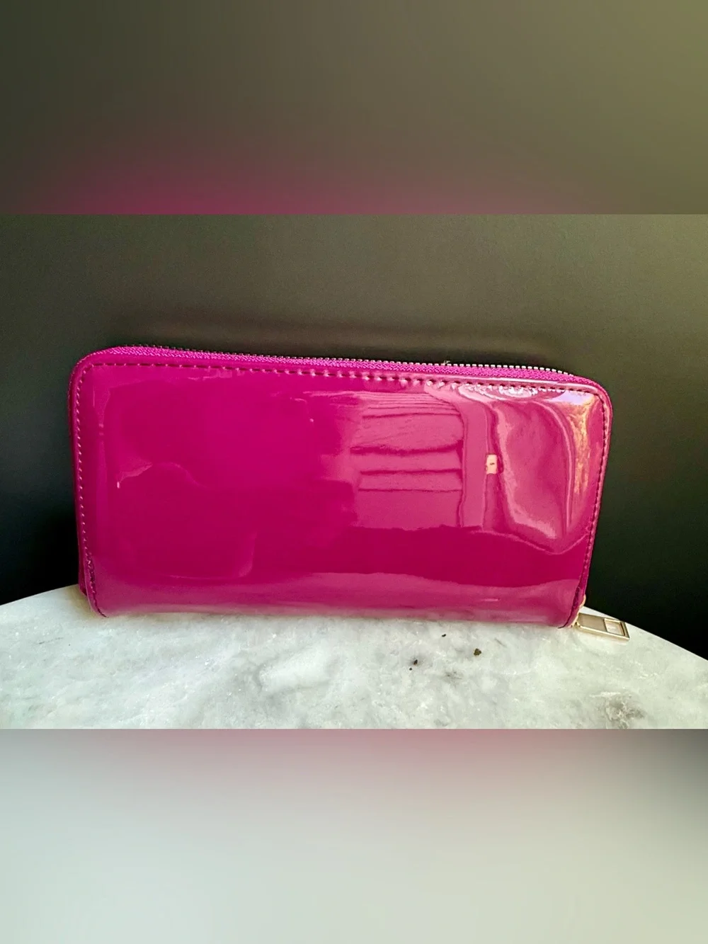 Magenta Pink Patent Leather Zip Around Continental Wallet NWOT